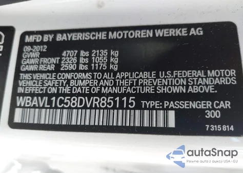 2013 BMW X1 xDrive28I from USA, damaged, VIN WBAVL1C58DVR85115